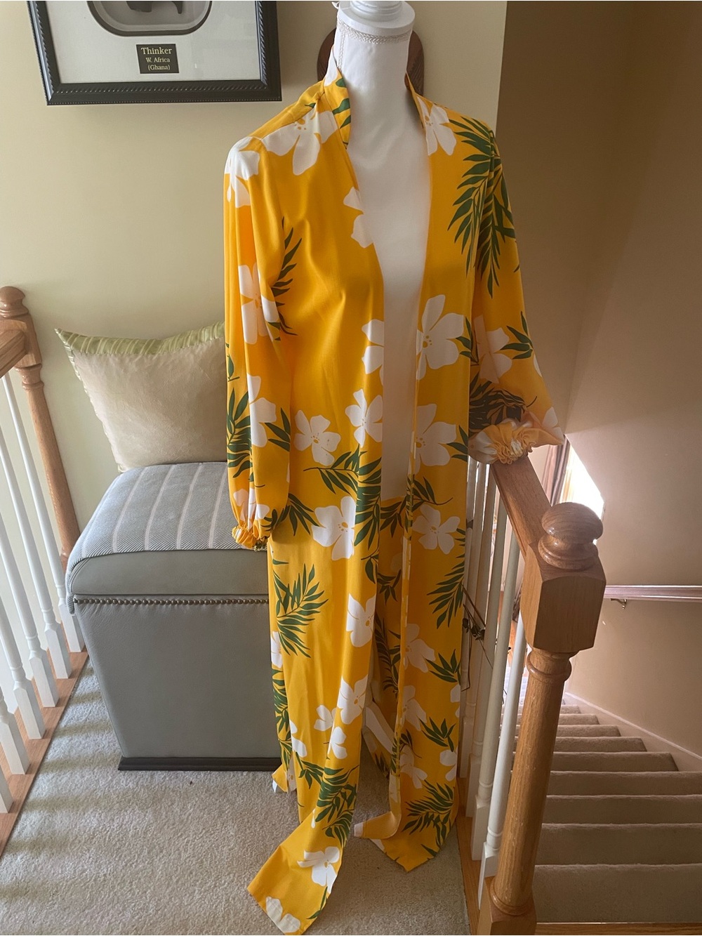 NWOT-Yellow Floral Maxi Kimono/Cover-Up Dress